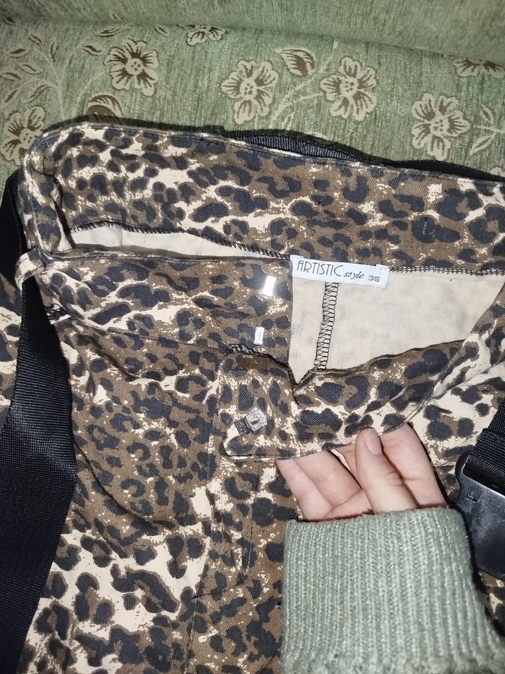 QUZU Artistic Style Keten Kahverengi Leopar  Kadın Mini Etek - Görsel 2