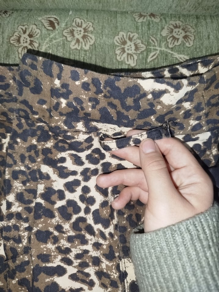 QUZU Artistic Style Keten Kahverengi Leopar  Kadın Mini Etek - Görsel 3