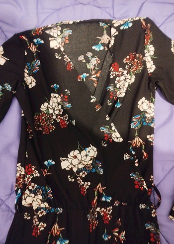 Çiçek Desenli Likralı Uzun Kollu Siyah Bohem Tulum - Görsel 2