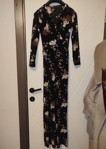 Çiçek Desenli Likralı Uzun Kollu Siyah Bohem Tulum - Görsel 3