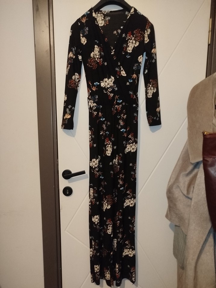 Çiçek Desenli Likralı Uzun Kollu Siyah Bohem Tulum - Görsel 3