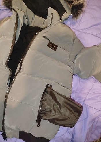 Robisso Fashion Butik Gri Kürklü Kısa Kış Montu - Görsel 7