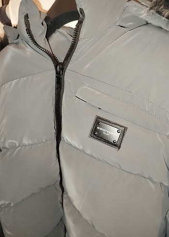 Robisso Fashion Butik Gri Kürklü Kısa Kış Montu - Görsel 2