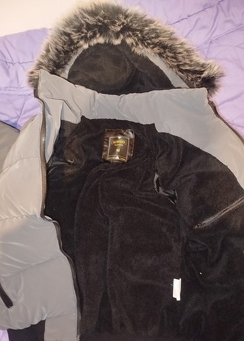 Robisso Fashion Butik Gri Kürklü Kısa Kış Montu - Görsel 5