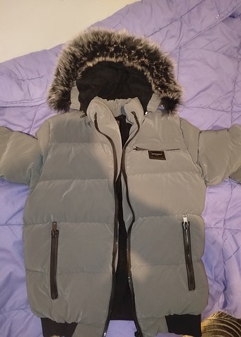 Robisso Fashion Butik Gri Kürklü Kısa Kış Montu - Görsel 3