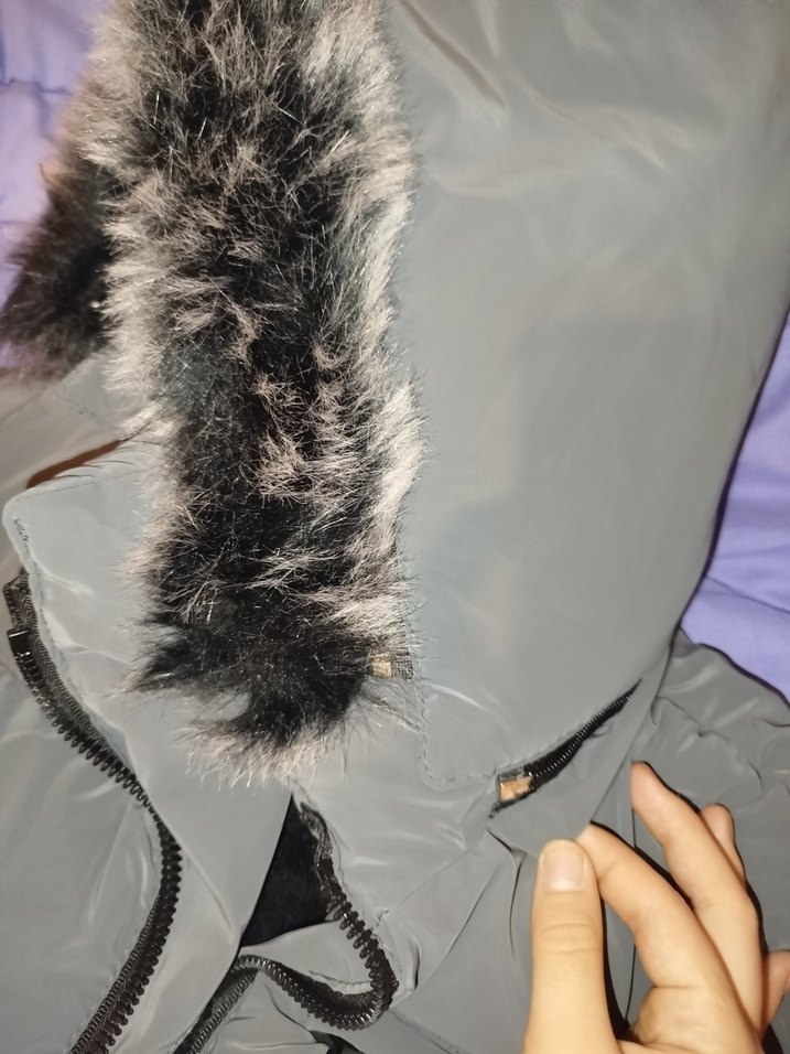 Robisso Fashion Butik Gri Kürklü Kısa Kış Montu - Görsel 4