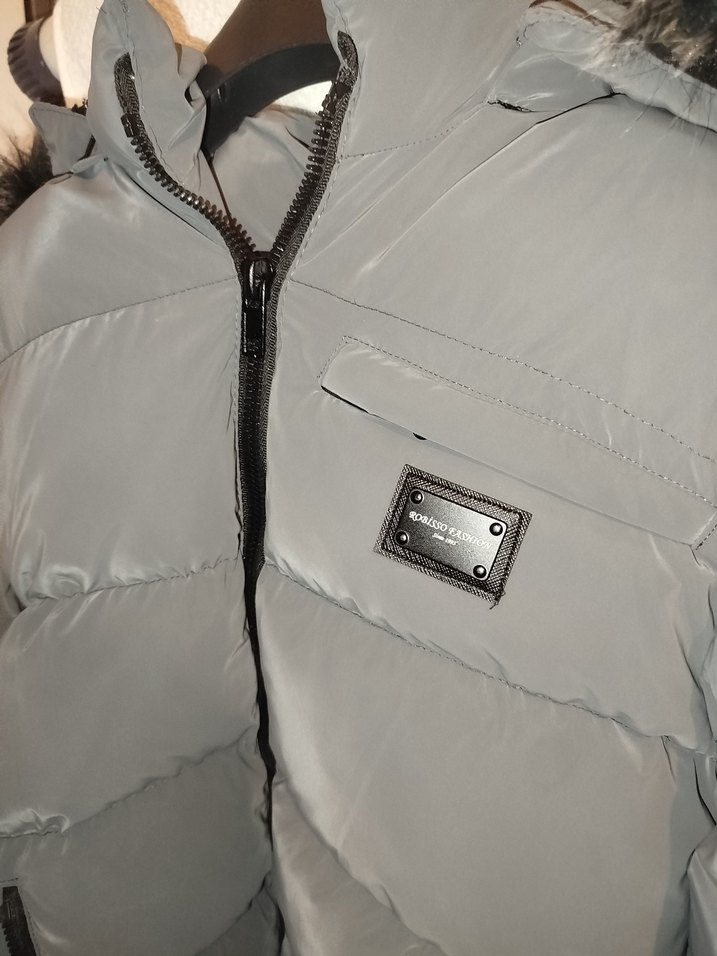 Robisso Fashion Butik Gri Kürklü Kısa Kış Montu - Görsel 2