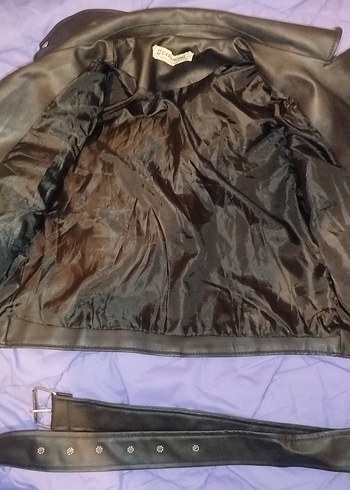 Kadın Siyah Deri Biker Ceket - Görsel 4