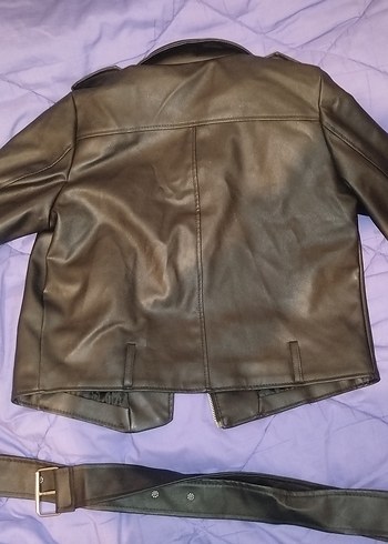 Kadın Siyah Deri Biker Ceket - Görsel 5