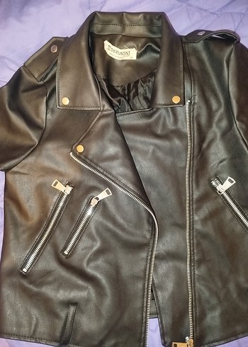 Kadın Siyah Deri Biker Ceket - Görsel 2