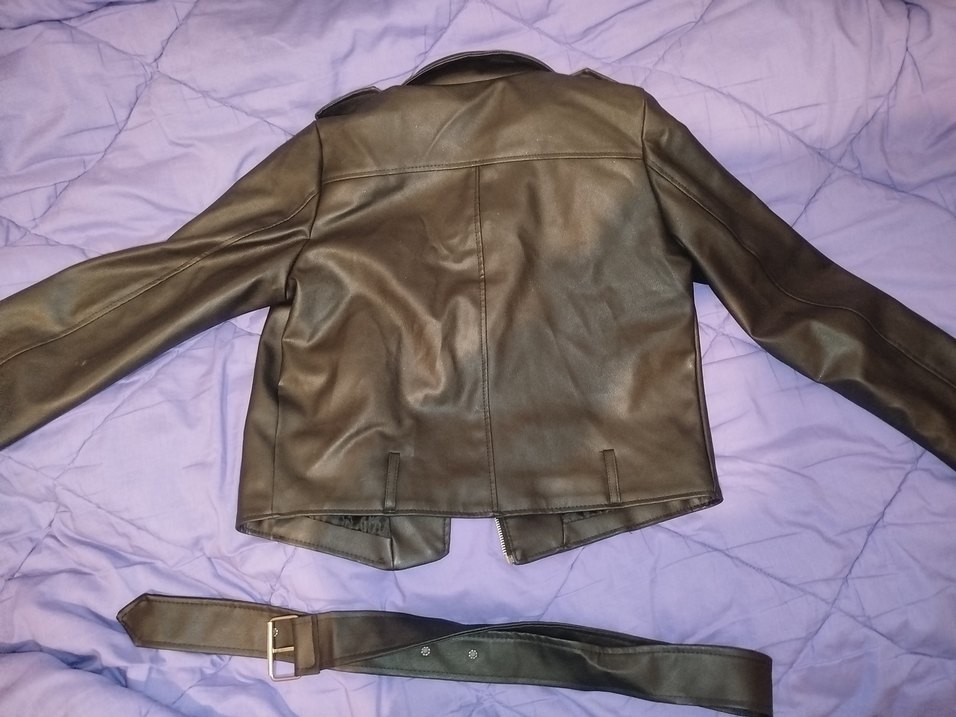 Kadın Siyah Deri Biker Ceket - Görsel 5