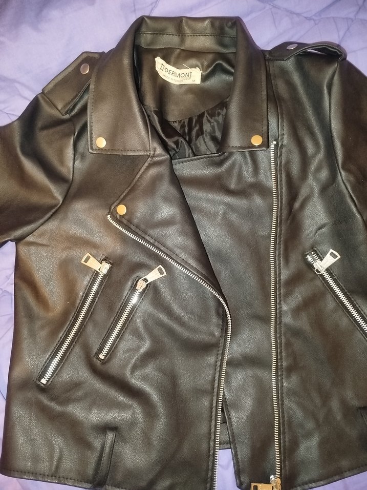 Kadın Siyah Deri Biker Ceket - Görsel 2