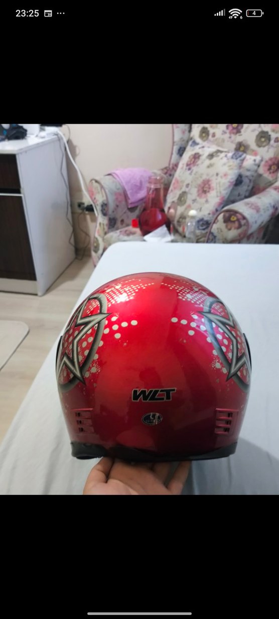 Kırmızı Parlak Biker Kask L Beden - Görsel 5