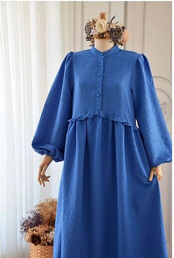 Diğer Rölyefli Mavi Elbise - Eminos Butik