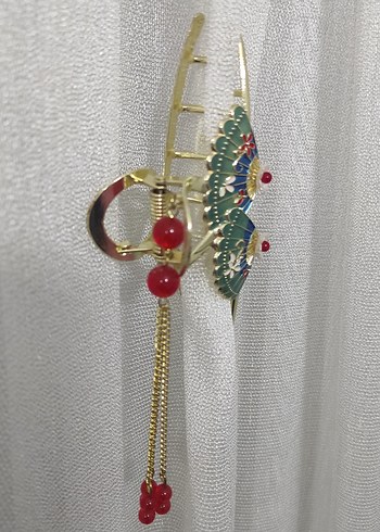 Renkli Püsküllü Vintage Kadın Saç Tokası - Görsel 3