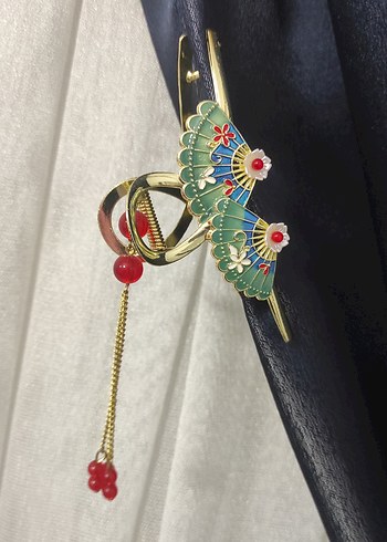 Renkli Püsküllü Vintage Kadın Saç Tokası - Görsel 5