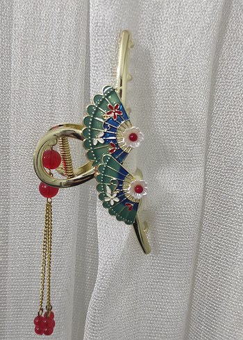 Renkli Püsküllü Vintage Kadın Saç Tokası - Görsel 4