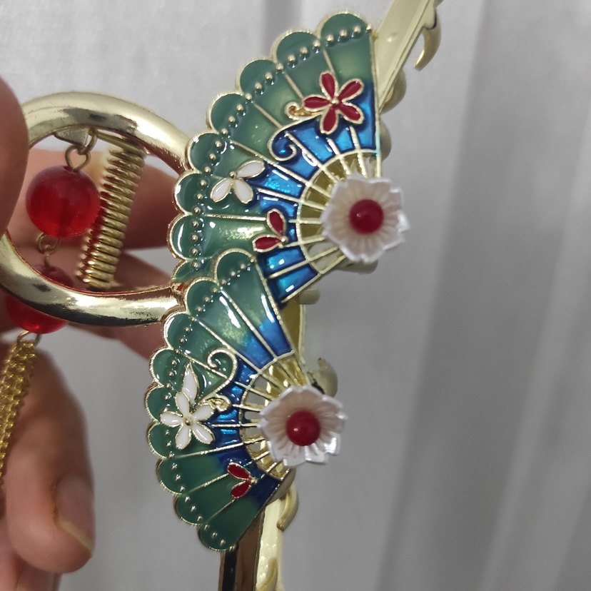 Renkli Püsküllü Vintage Kadın Saç Tokası - Görsel 2