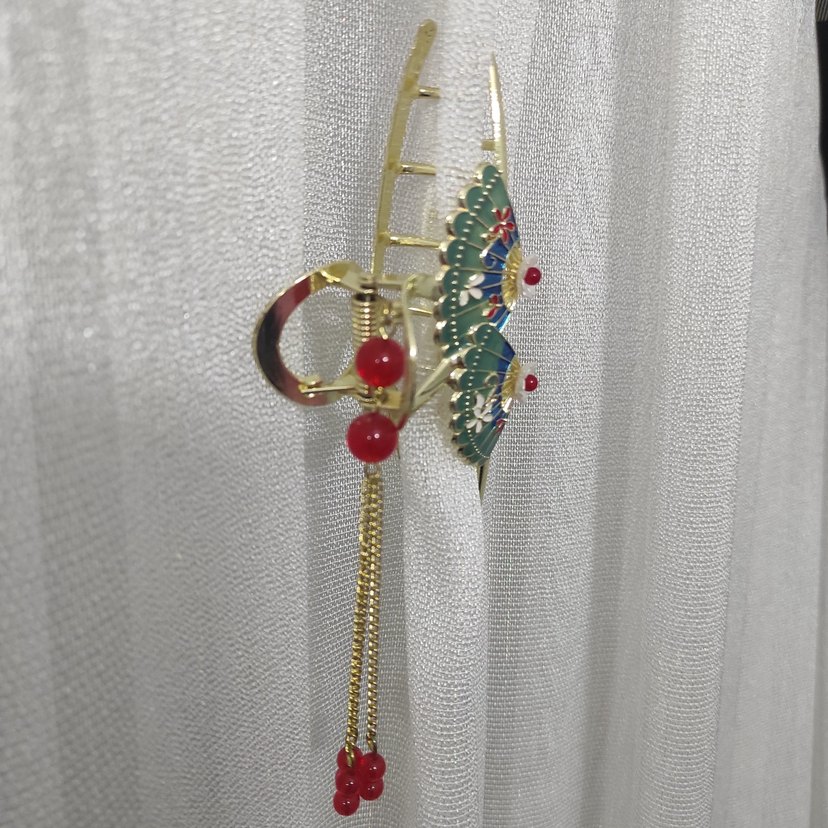 Renkli Püsküllü Vintage Kadın Saç Tokası - Görsel 3