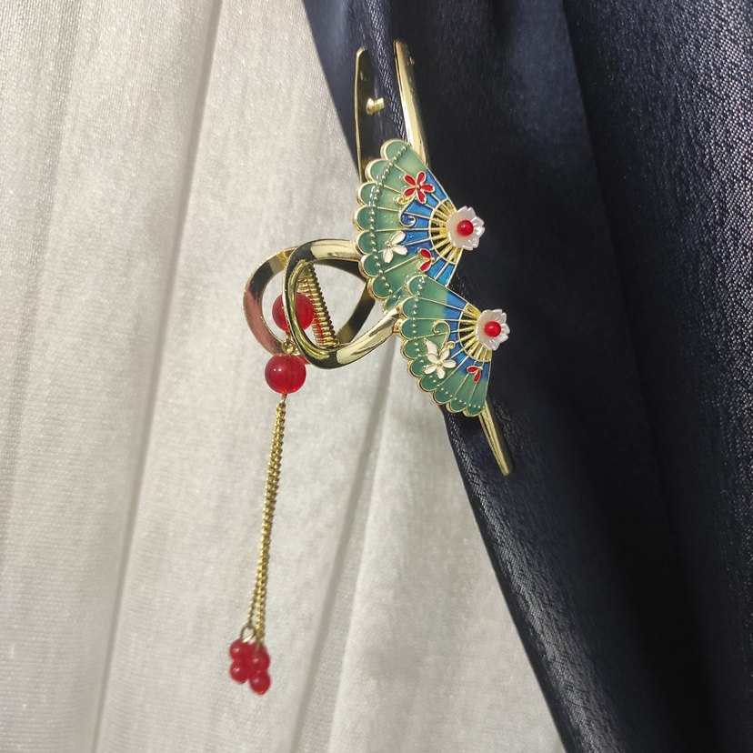 Renkli Püsküllü Vintage Kadın Saç Tokası - Görsel 5