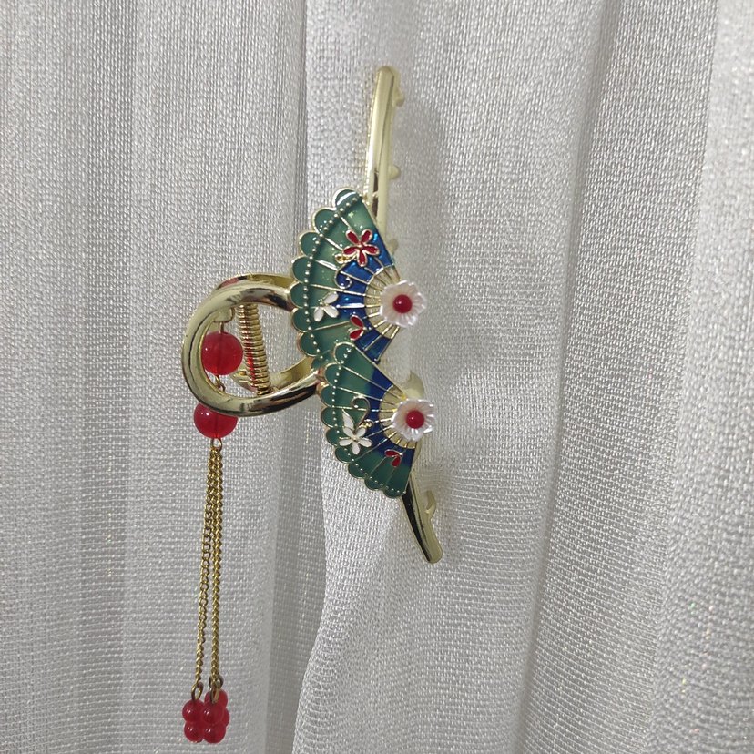 Renkli Püsküllü Vintage Kadın Saç Tokası - Görsel 4