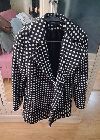 Puantiye Desenli Siyah Midi Kadın Kaban - Görsel 3