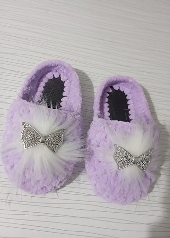 Kız Çocuk Mor Kürklü Örgü Ev Terliği - Görsel 4