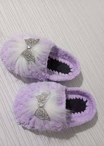 Kız Çocuk Mor Kürklü Örgü Ev Terliği - Görsel 2