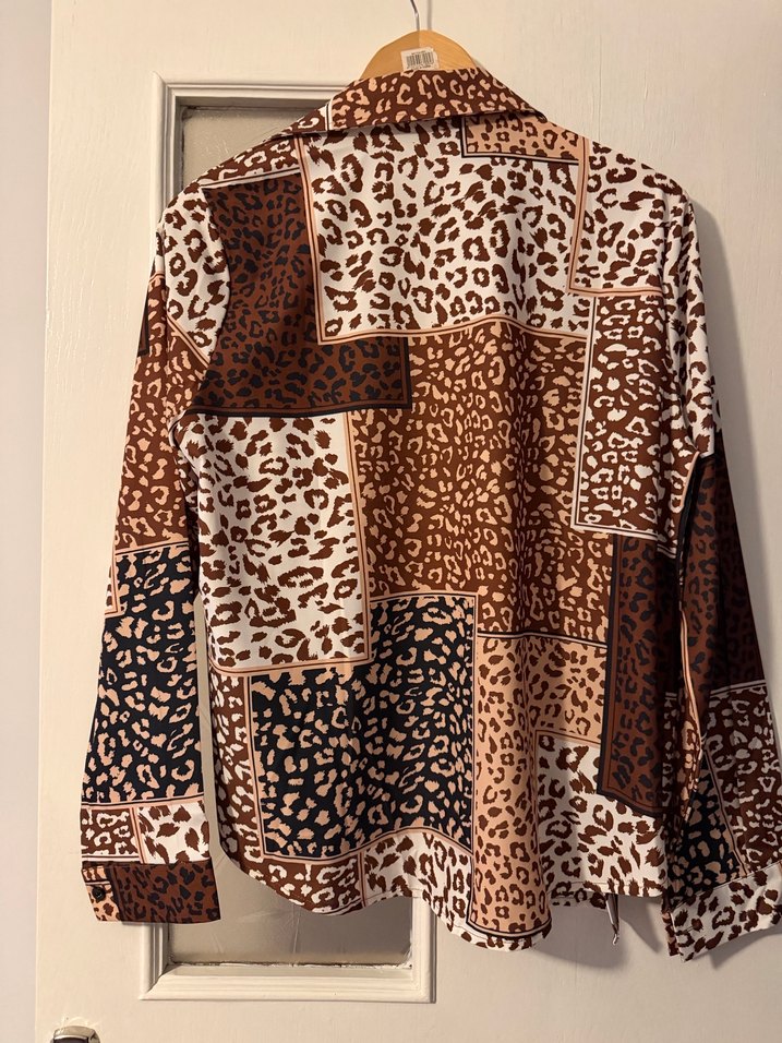 Düğmeli Kahverengi Desenli Bohem Kadın Gömlek - Görsel 2