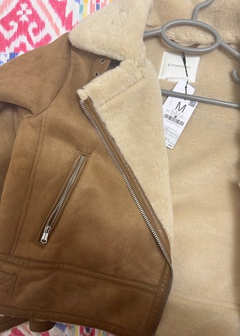 Bej Süet Kadın Ceket, Kürklü, biker ceket - Görsel 3