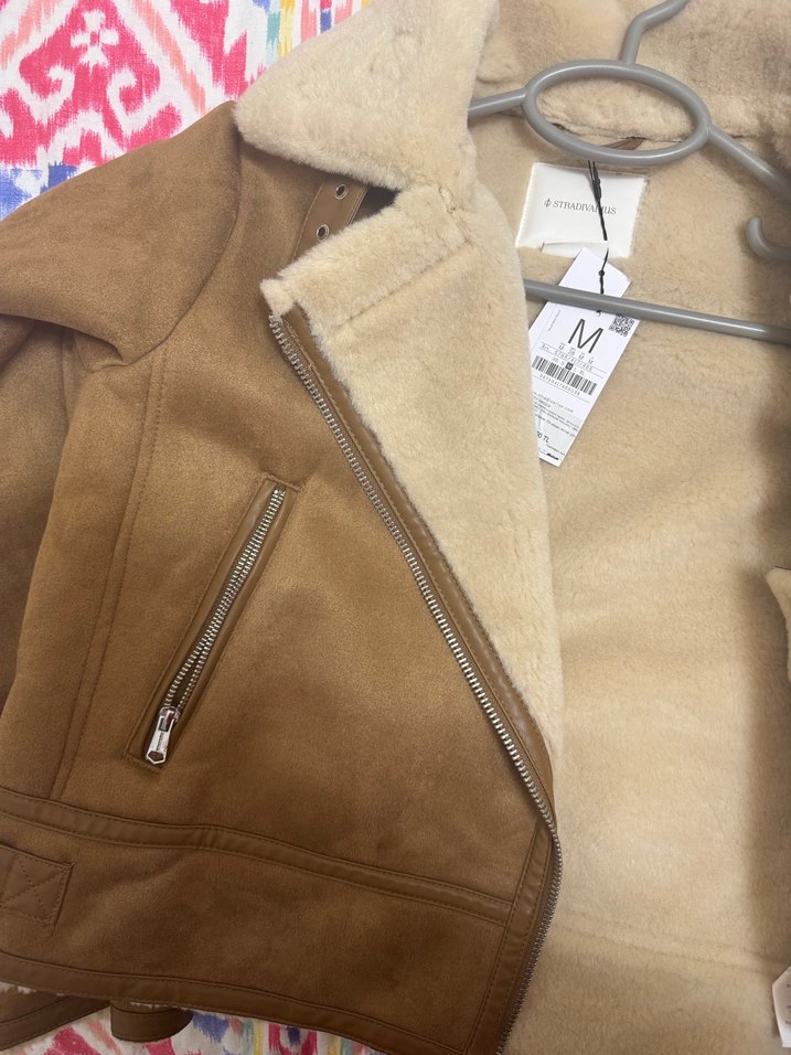 Bej Süet Kadın Ceket, Kürklü, biker ceket - Görsel 3
