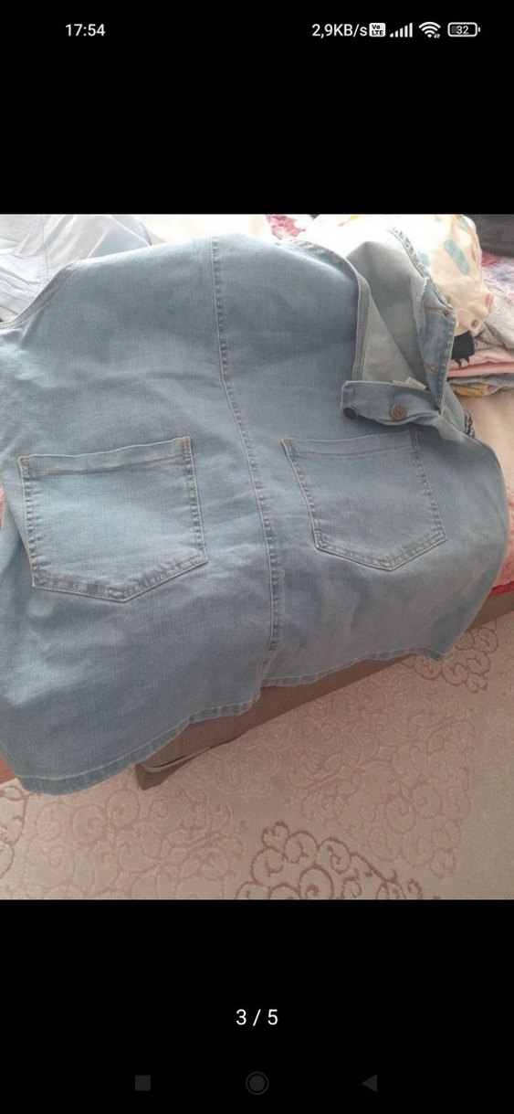 Mavi Kot Kadın Kısa Salopet - Görsel 3