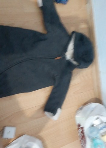 Gri Örgü Bebek Tulumu Kapüşonlu - Görsel 2