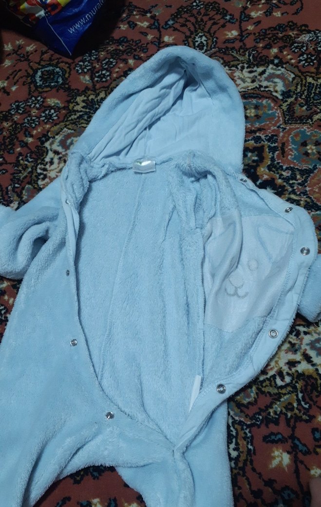 Kapüşonlu Mavi Bebek Tulum - Görsel 2