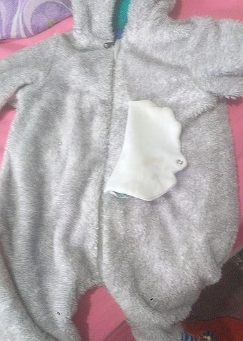 Gri Peluş Erkek Bebek Tulumu - Görsel 4