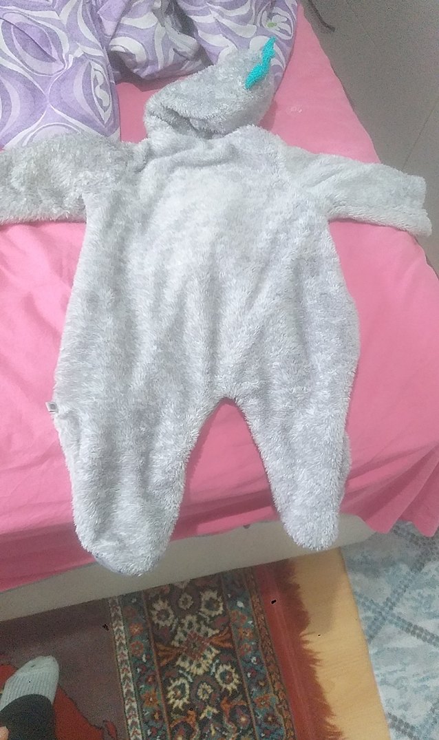 Gri Peluş Erkek Bebek Tulumu - Görsel 5