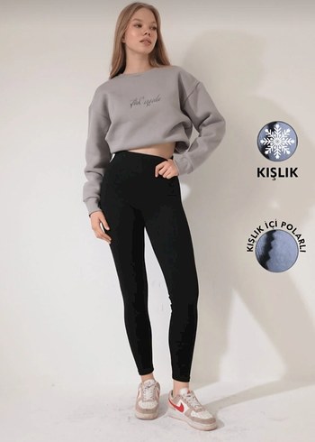 Kısa Siyah Kadın Polar Tayt - Görsel 3