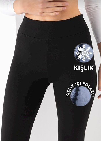 Kısa Siyah Kadın Polar Tayt - Görsel 19