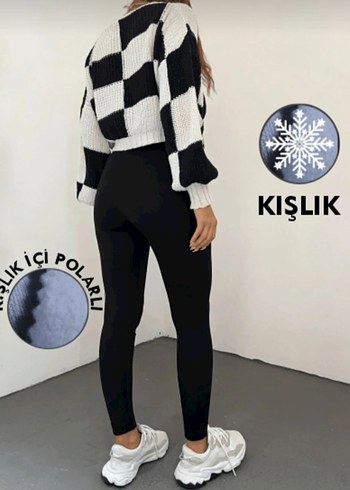Kısa Siyah Kadın Polar Tayt - Görsel 14