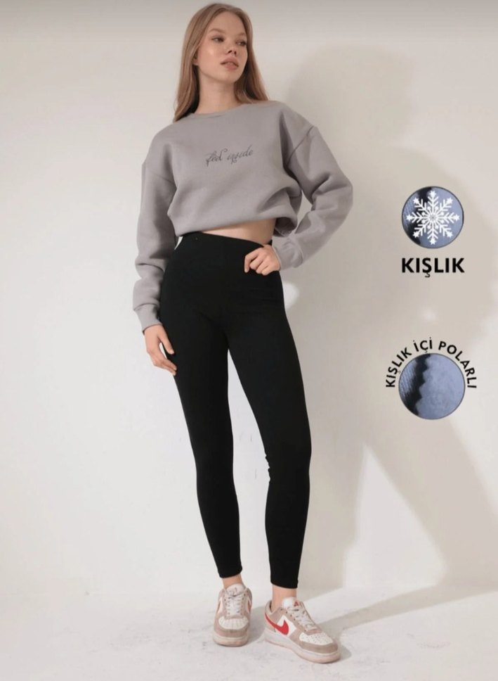 Kısa Siyah Kadın Polar Tayt - Görsel 3