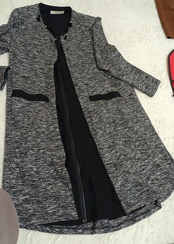 Gri Triko Hamile Uzun Ceket - Görsel 6