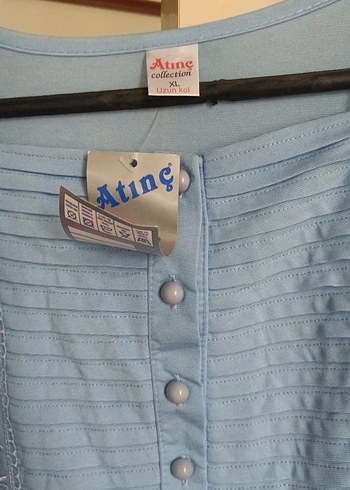 Nakışlı Uzun Kollu Mavi Kadın Gecelik - Görsel 4