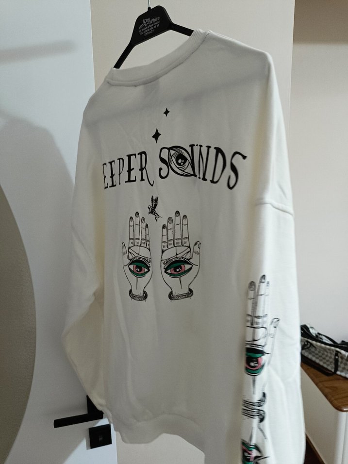 Baskılı Beyaz Kadın Sweatshirt - Görsel 4