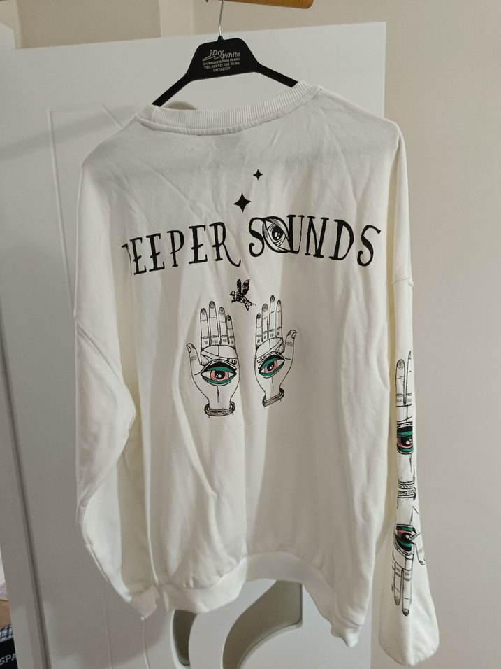 Baskılı Beyaz Kadın Sweatshirt - Görsel 5