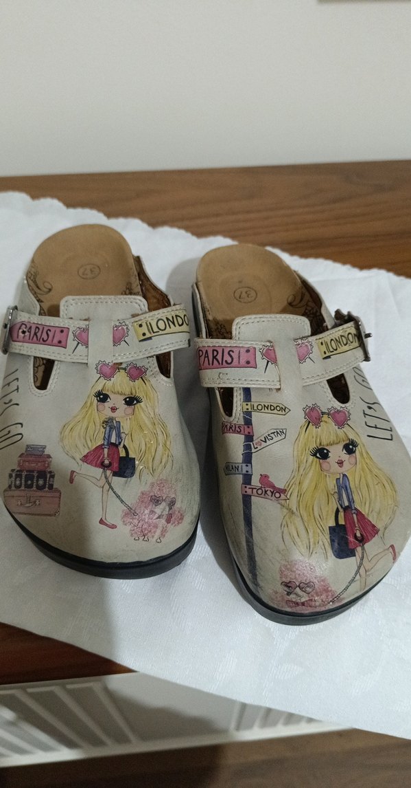 Bej Baskılı Platform Topuklu Kadın Terlik - Görsel 2