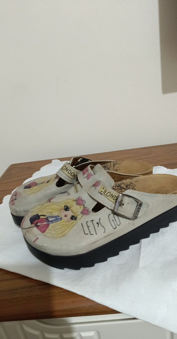 Bej Baskılı Platform Topuklu Kadın Terlik - Görsel 5