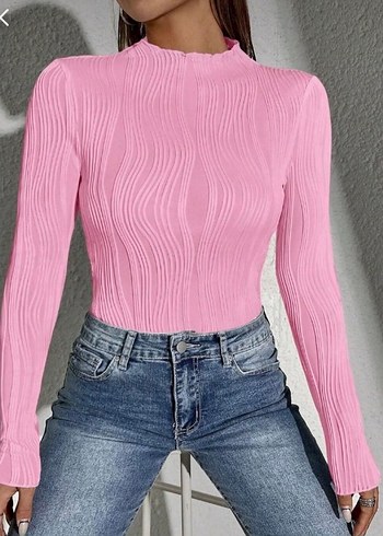 Pembe  Uzun Kollu Kadın Bluz - Görsel 2