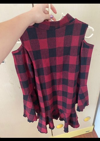 Bordo Kareli Uzun Kollu elbise - Görsel 2