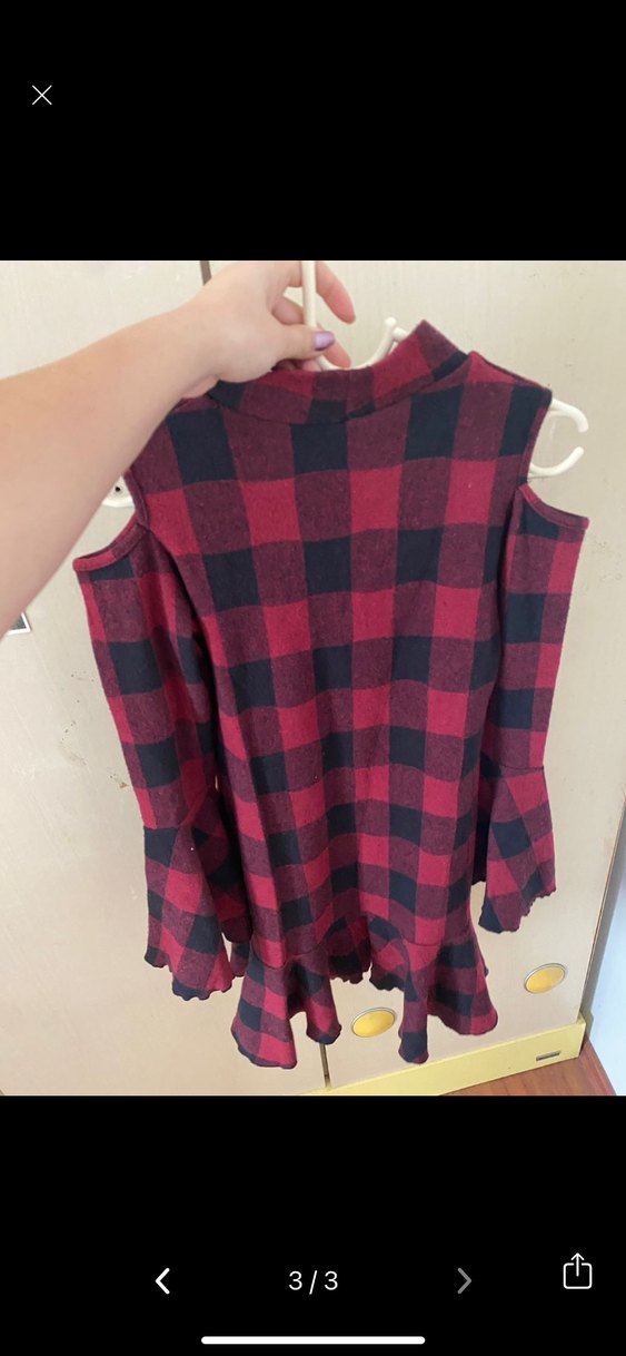 Bordo Kareli Uzun Kollu elbise - Görsel 2