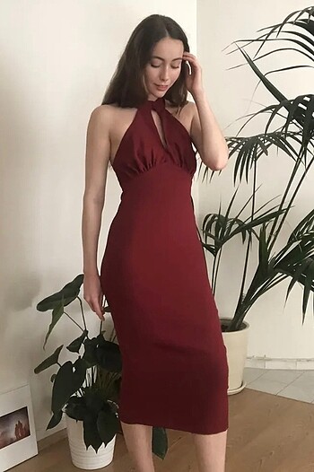 Bordo midi elbise